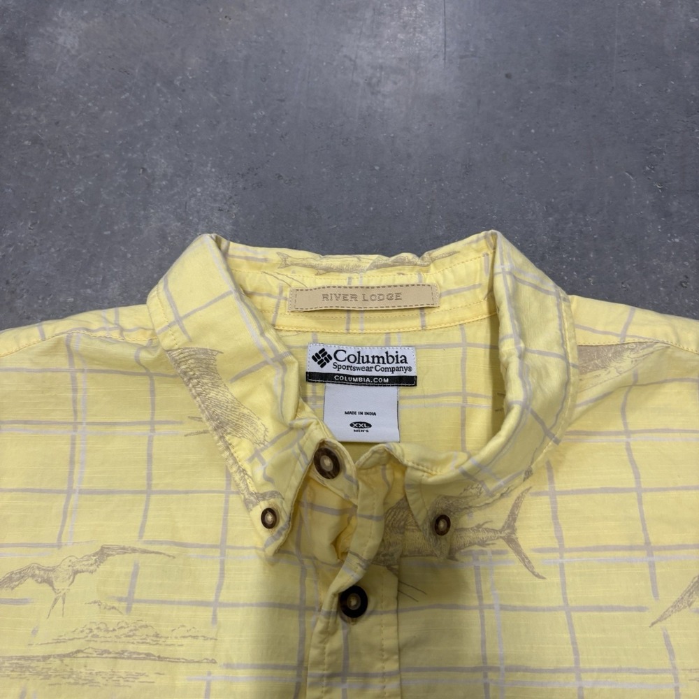 Columbia Shirt Men's XXL Yellow River Lodge Swordfish Gull Button Down Short Slv - Picture 3 of 3